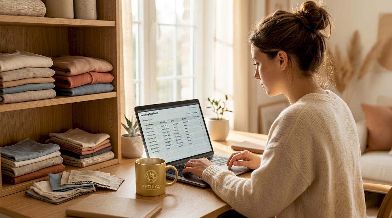 Manager using inventory software with garments