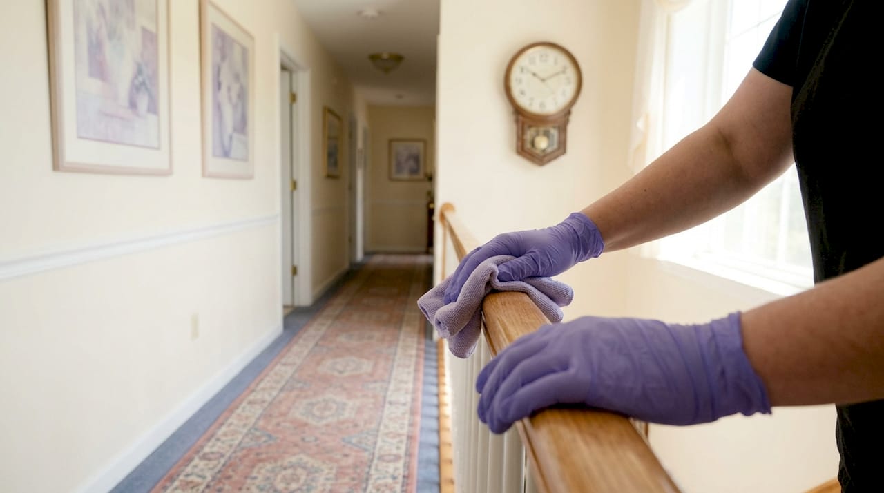 Professional cleaning elder home handrail
