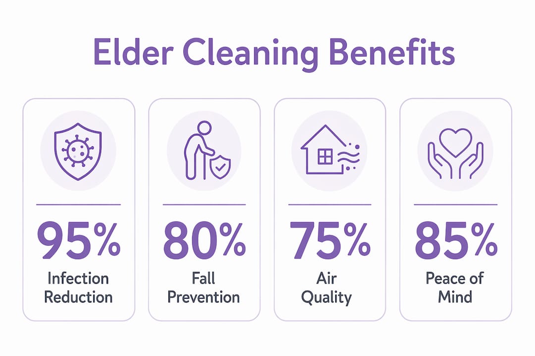 Infographic with key health and safety benefits of elder home cleaning