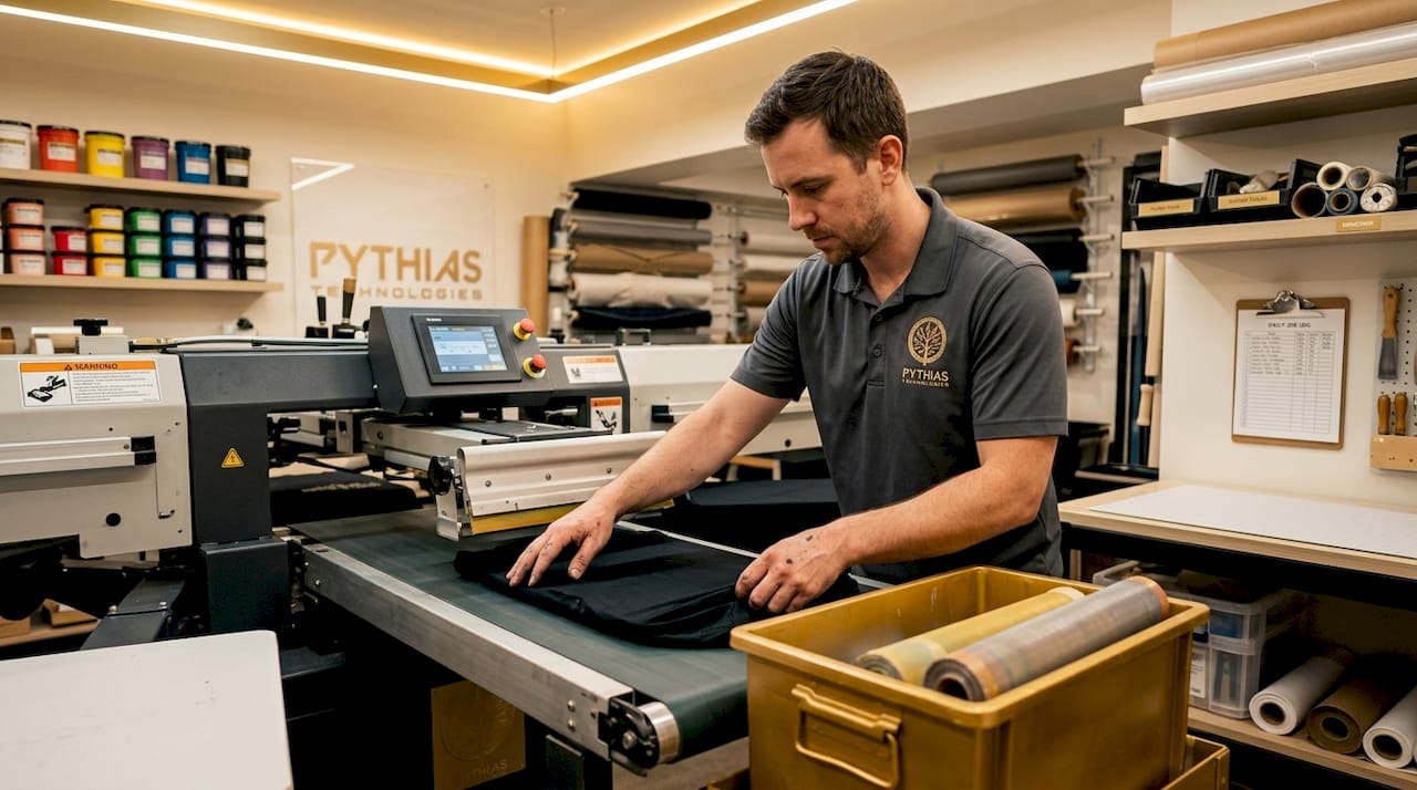 Press operator managing print production journal