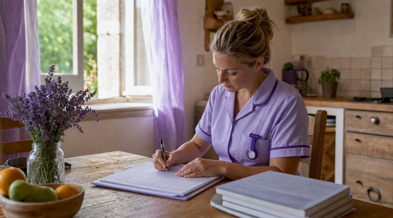 Nurse writing measurable goals on home care plan