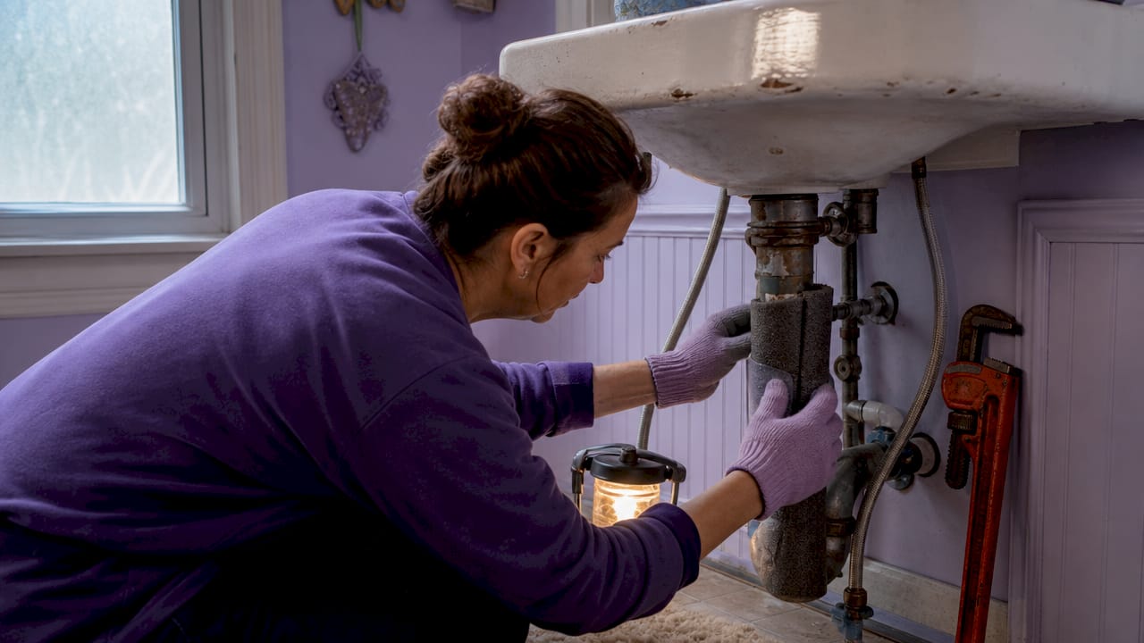 Hands adjusting insulated water pipes