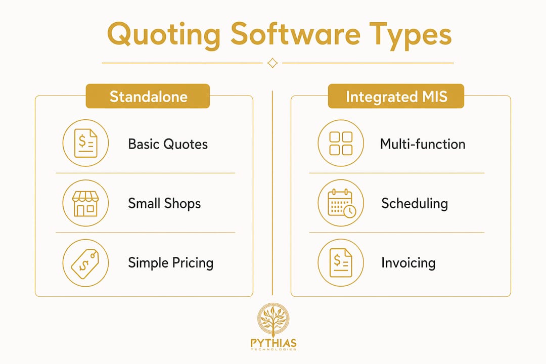 Infographic comparing standalone and integrated quoting software types