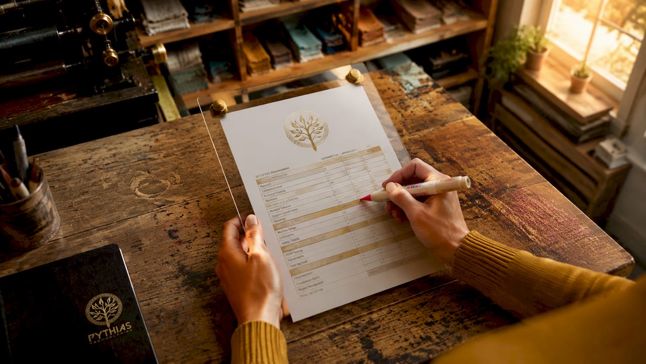 Hands pointing at printed garment print setup fees