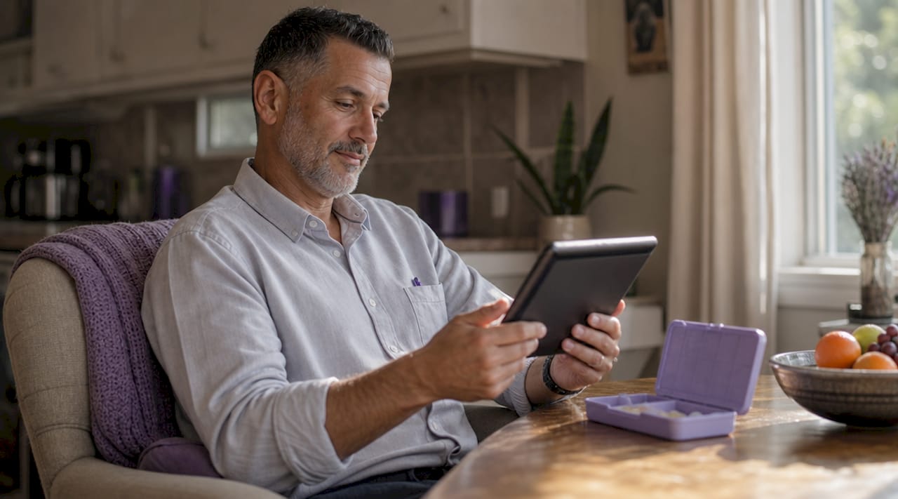 Home care worker reviewing vitals on tablet