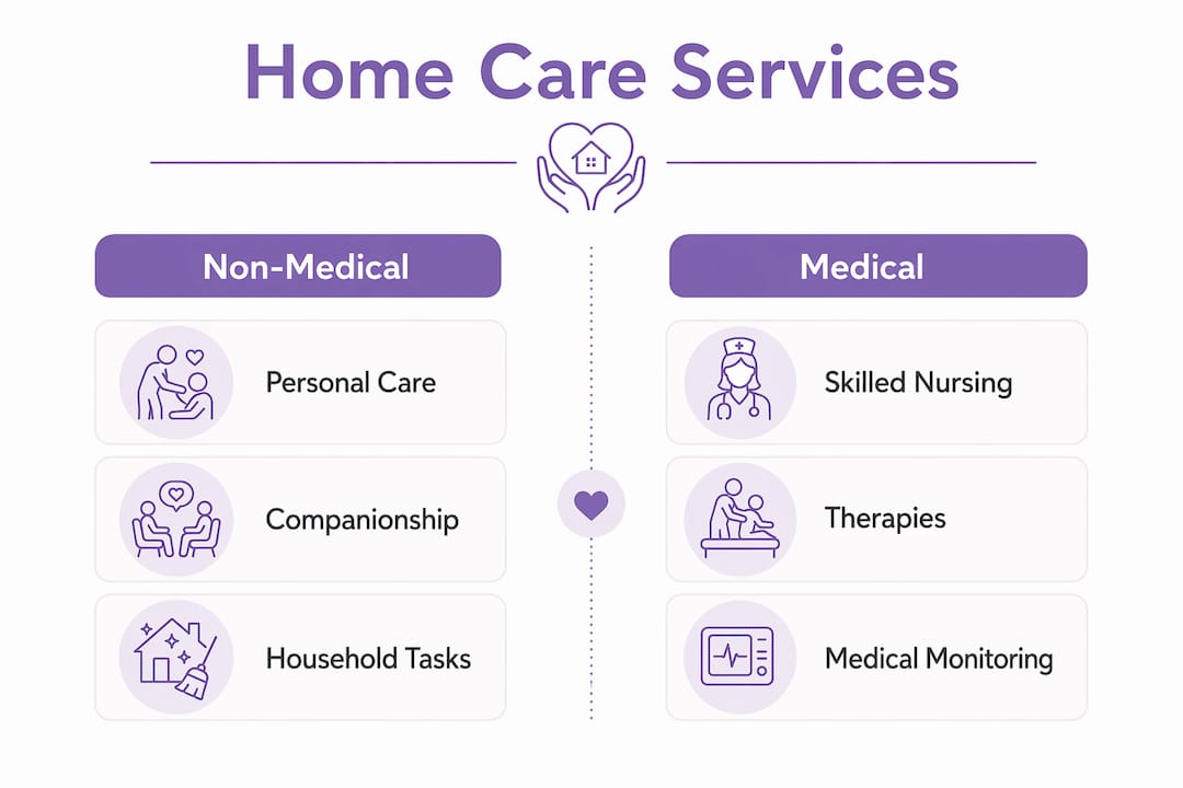 Infographic comparing non-medical and medical home care services