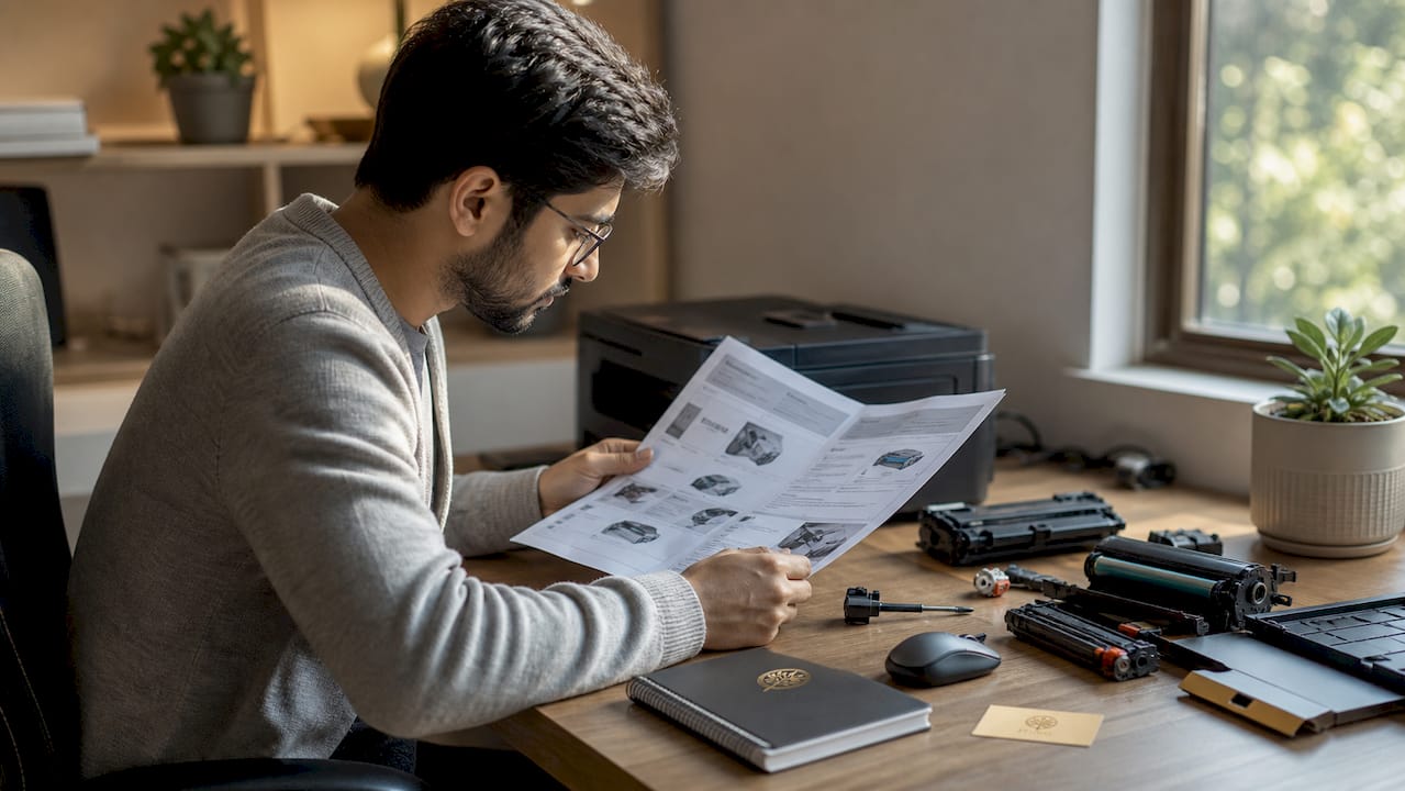 IT support technician troubleshooting printer issue