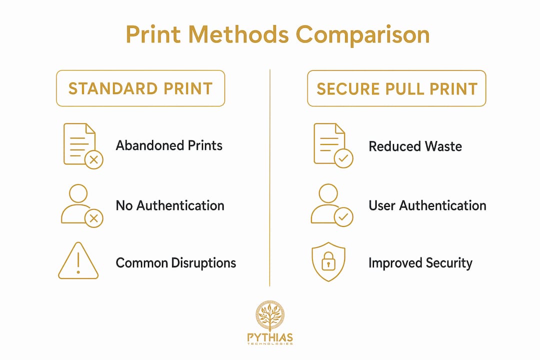 Infographic comparing standard print and secure pull print
