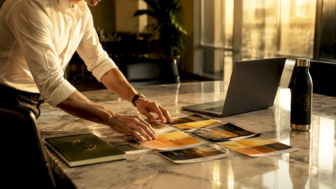 Hands typing on keyboard with print workflow documents