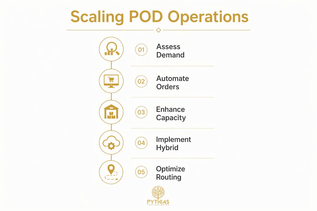 Infographic illustrating steps to scale print on demand
