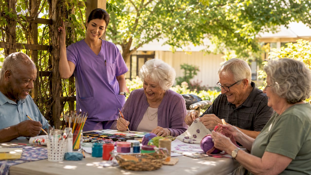 Seniors participating in adult day program activities