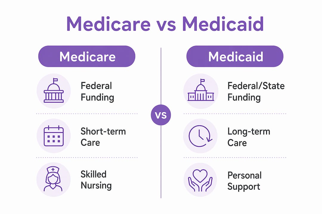 Infographic comparing Medicare and Medicaid home care coverage