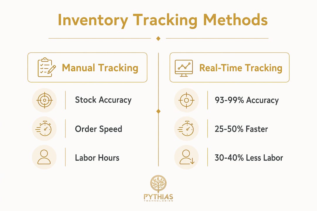 Infographic comparing manual and real-time inventory tracking metrics