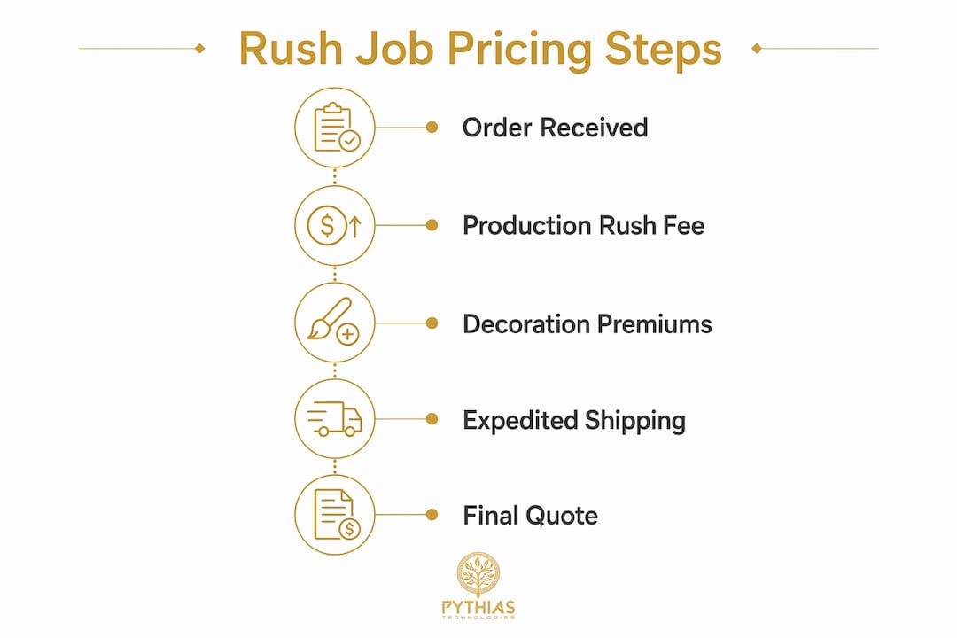 Infographic outlining rush job pricing steps in printing
