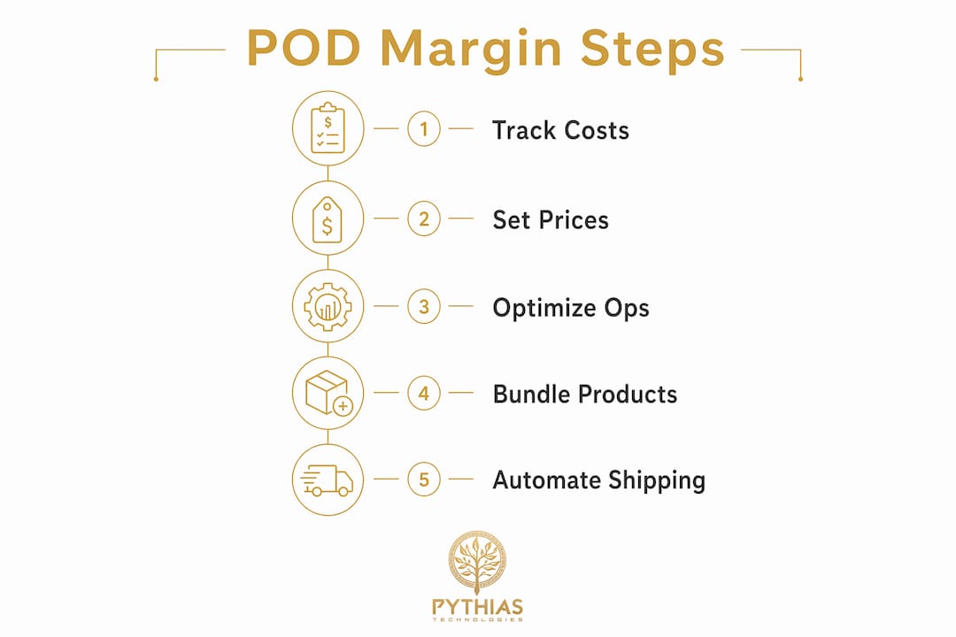 Infographic illustrating print-on-demand margin improvement steps