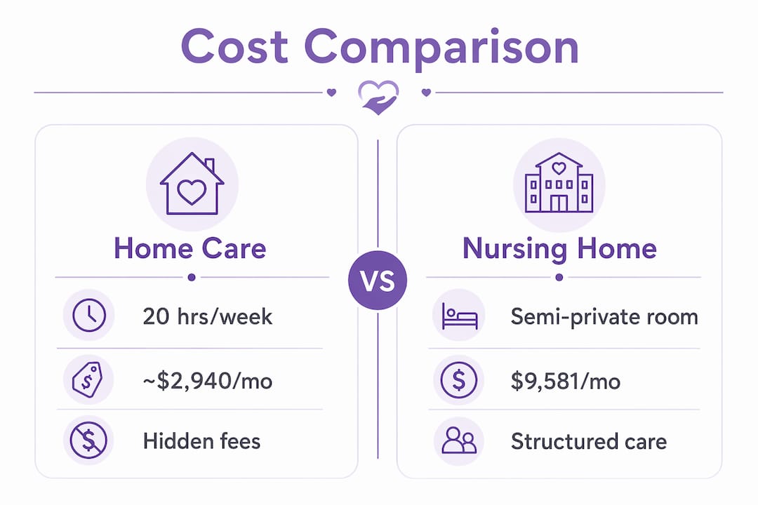 Infographic comparing home care and nursing home costs