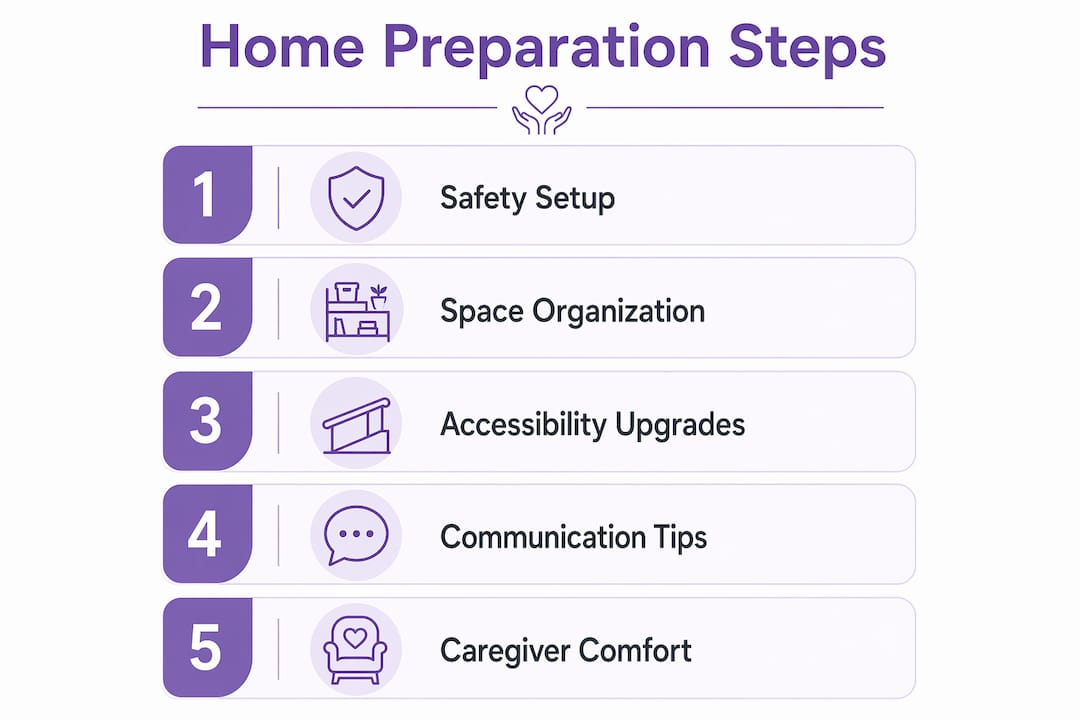 Infographic outlining home preparation steps for caregiver