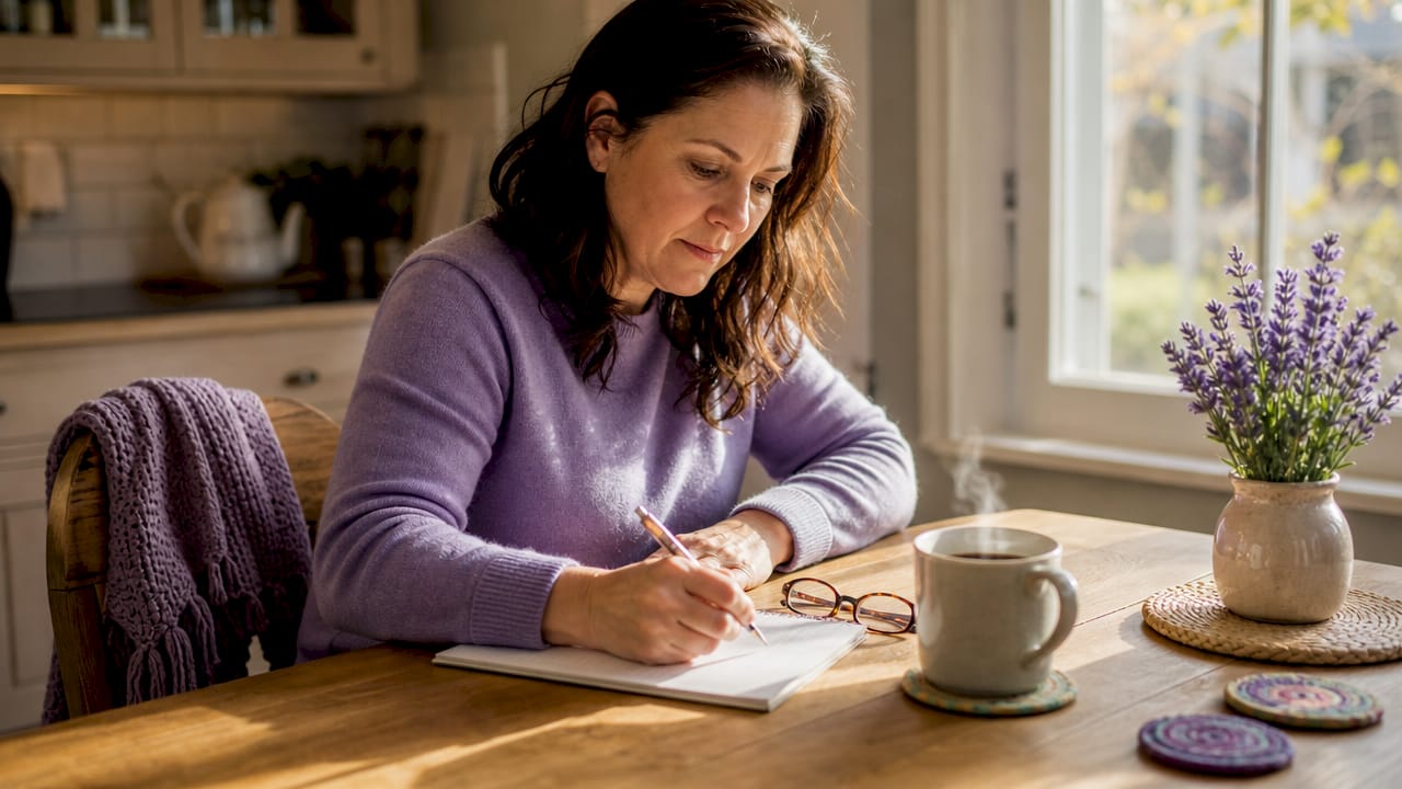 Overhead view of adult preparing notes for home care talk