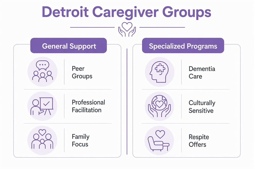 Infographic comparing Detroit caregiver support group types