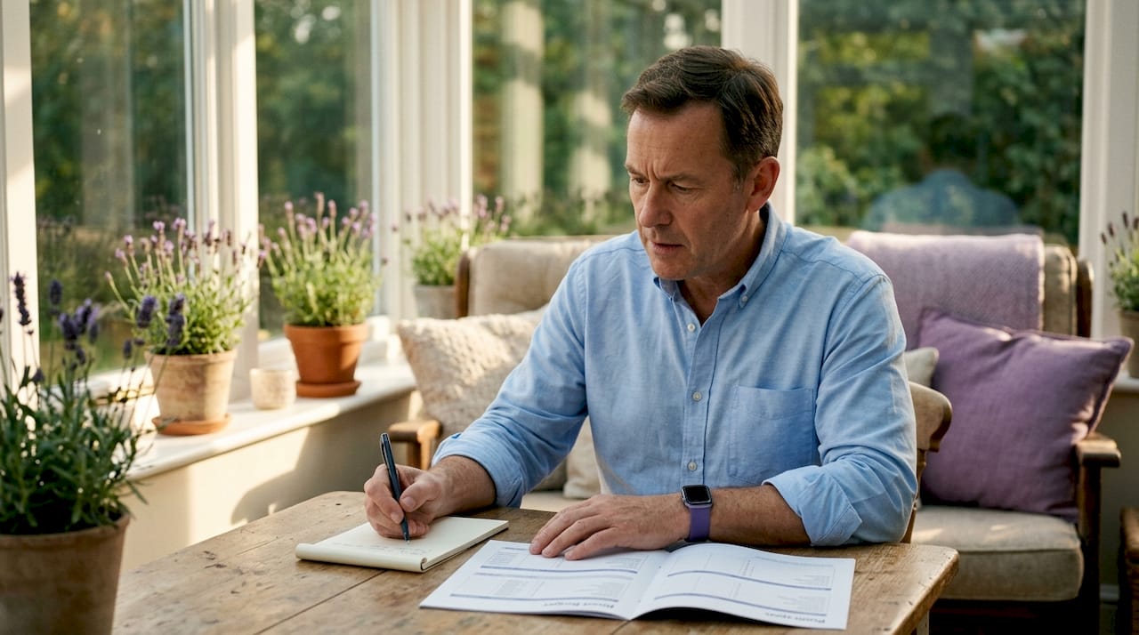 Man budgeting private pay for senior care on laptop desk