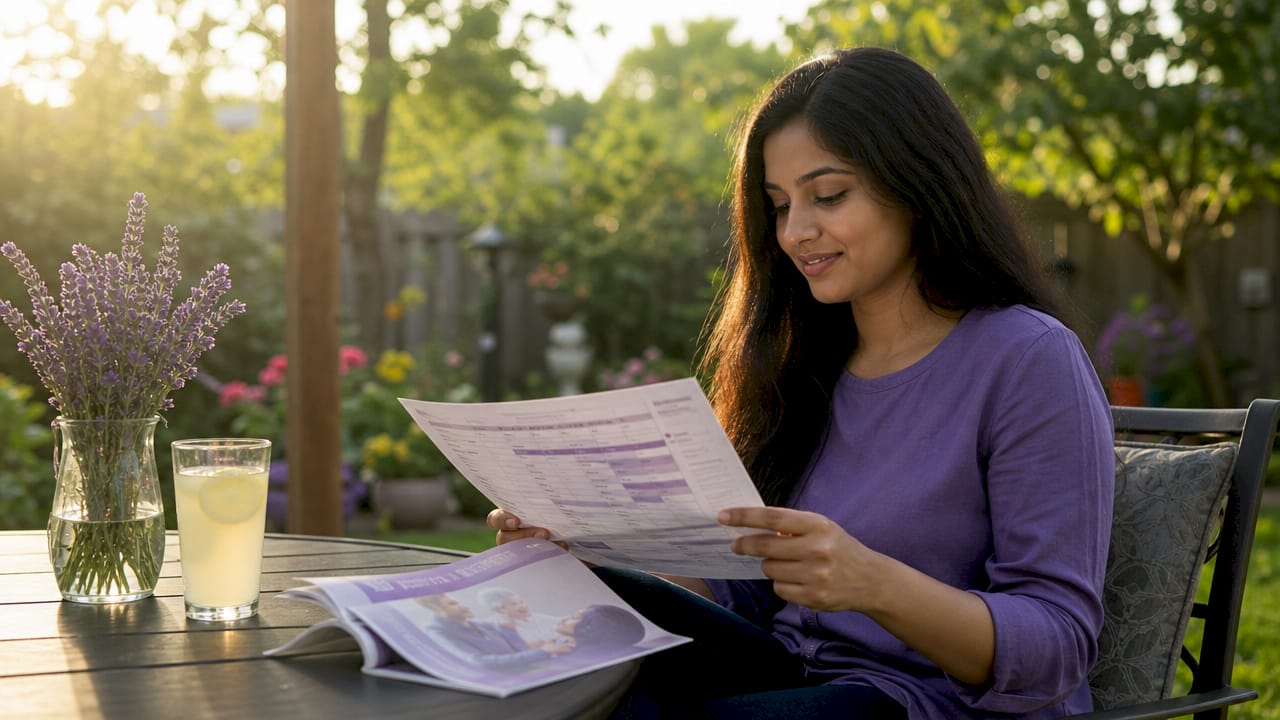 Adult daughter reviewing home care support schedule