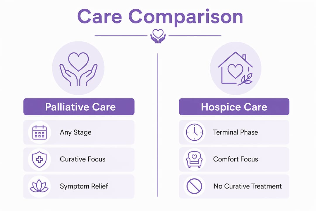 Infographic comparing hospice and palliative care approaches