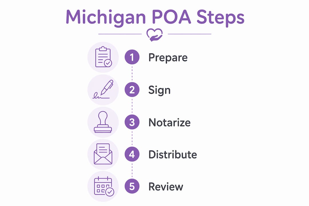 Infographic outlining Michigan elder care POA process steps