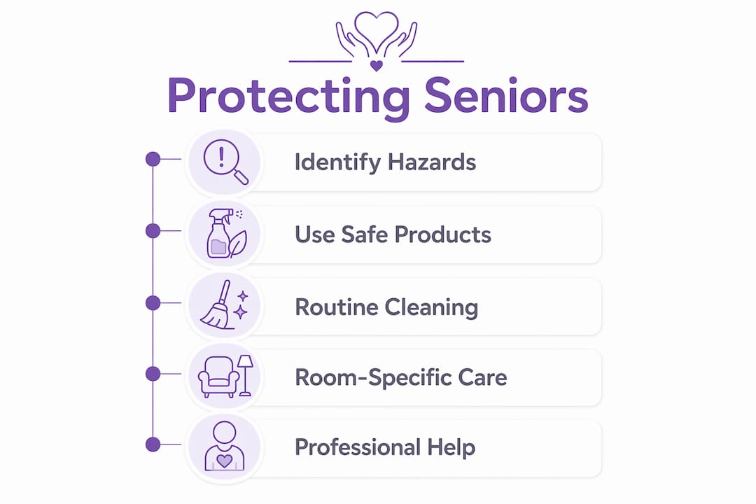Infographic showing key steps to protect seniors through cleaning