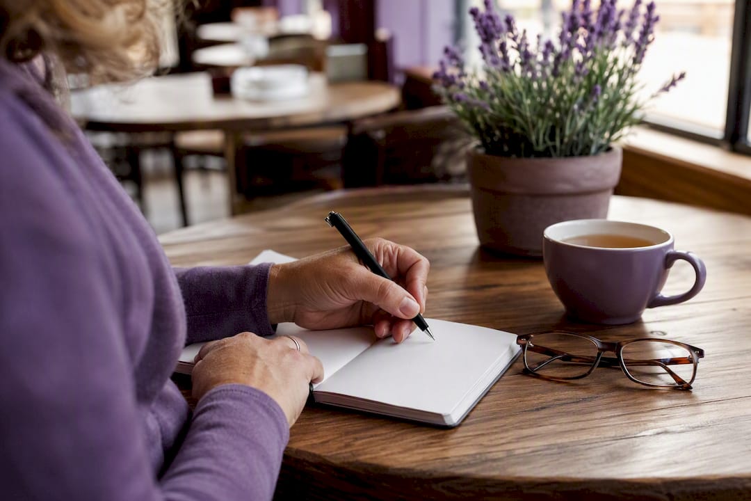 Caregiver writing notes about health signs