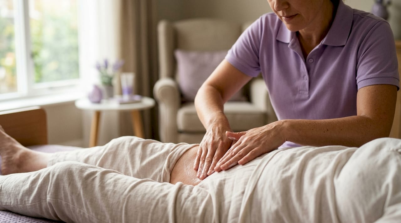 Caregiver applying barrier cream to elderly skin folds
