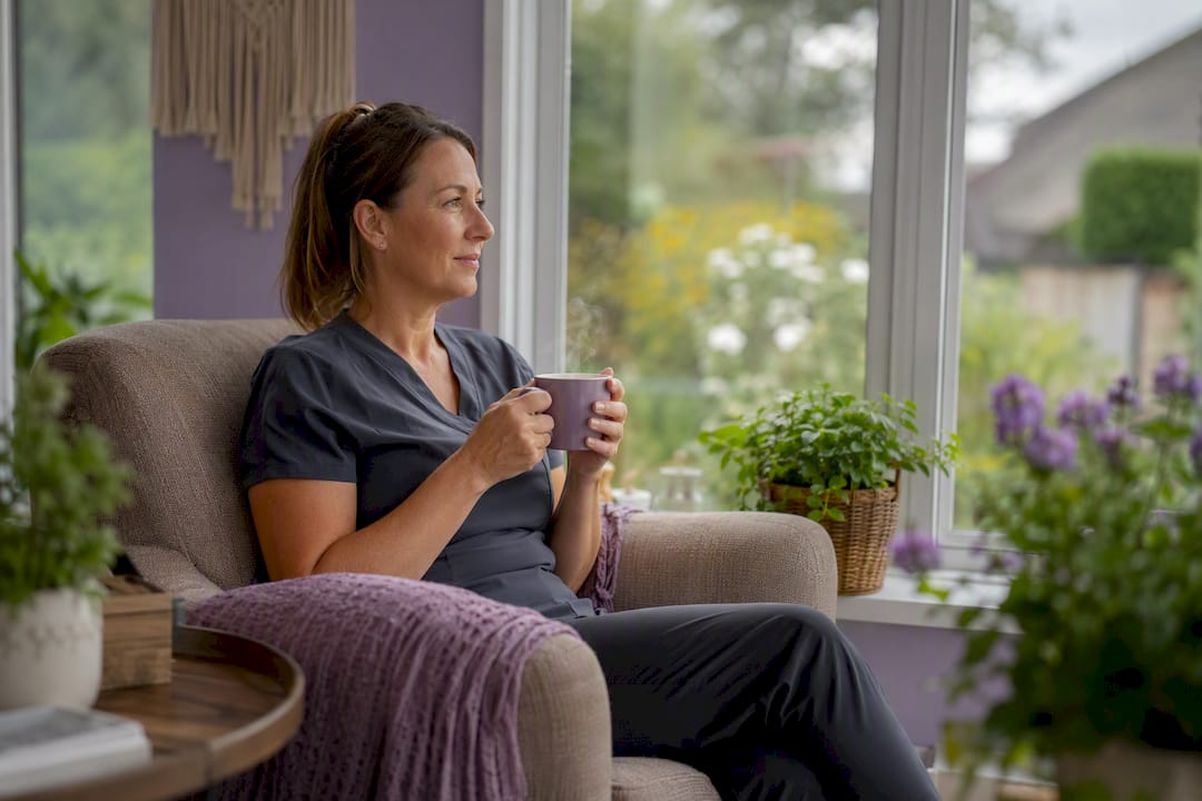 Caregiver pouring tea for rest