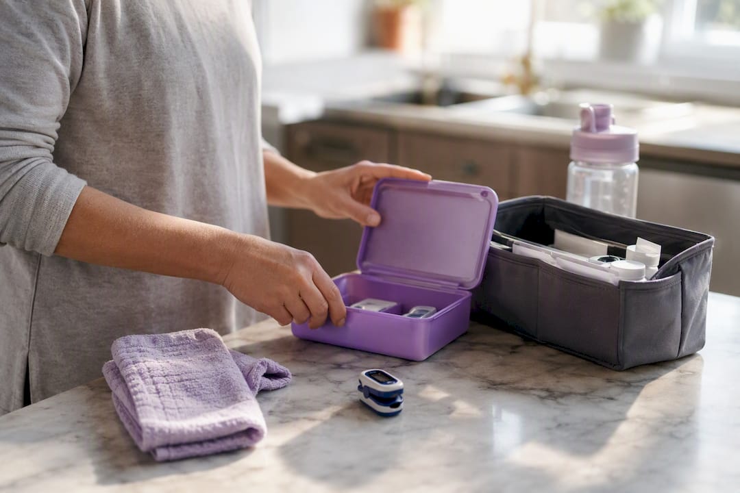 Caregiver arranging daily care supplies