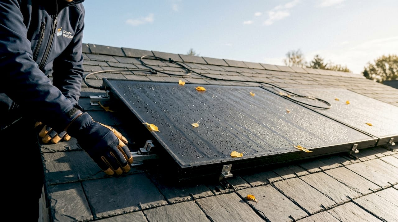 Revêtement sombre et absorbant installé sur le toit pour capter l'énergie