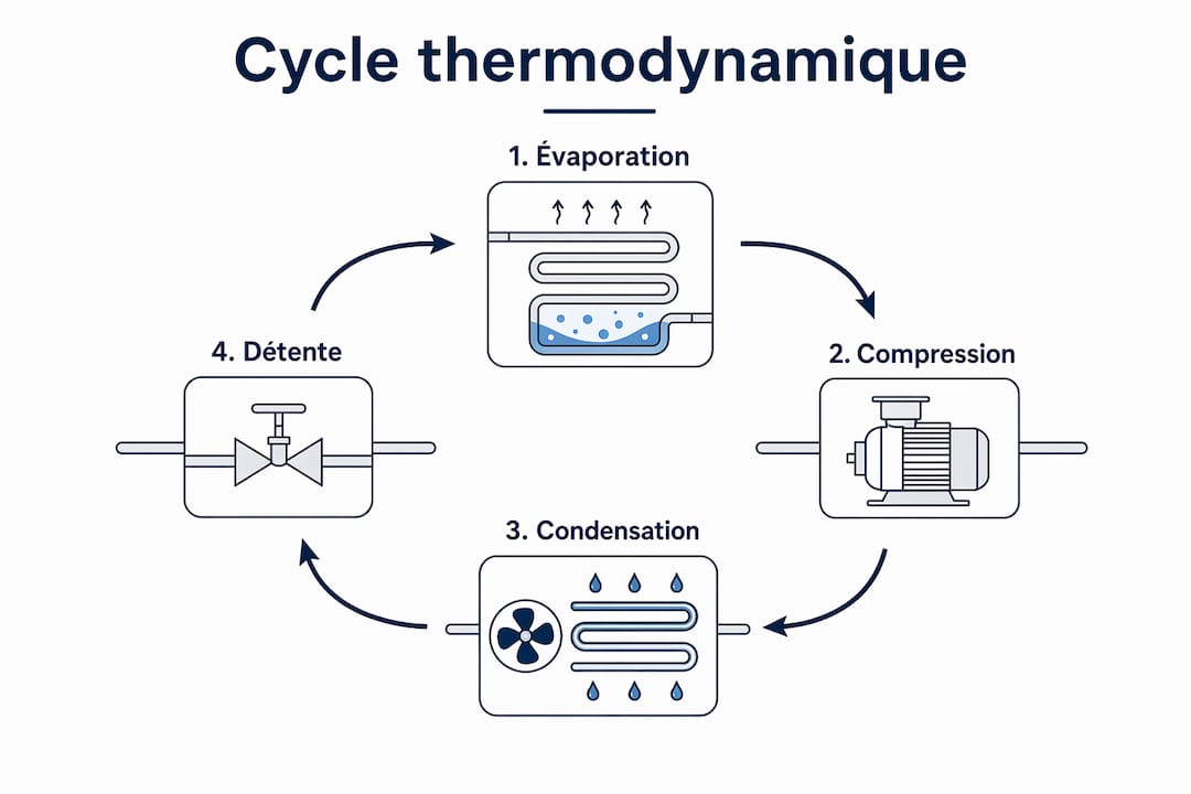 Découvrez en image les quatre grandes phases du cycle thermodynamique