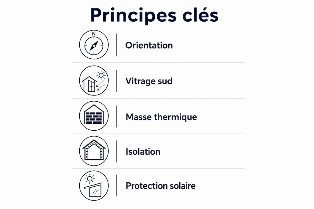 Schéma explicatif des grands principes du chauffage solaire passif