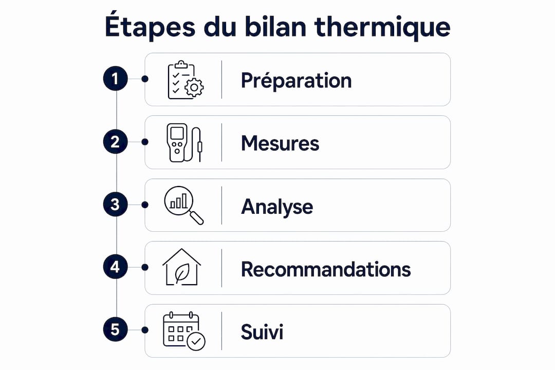 Schéma récapitulatif des différentes étapes d’un bilan thermique