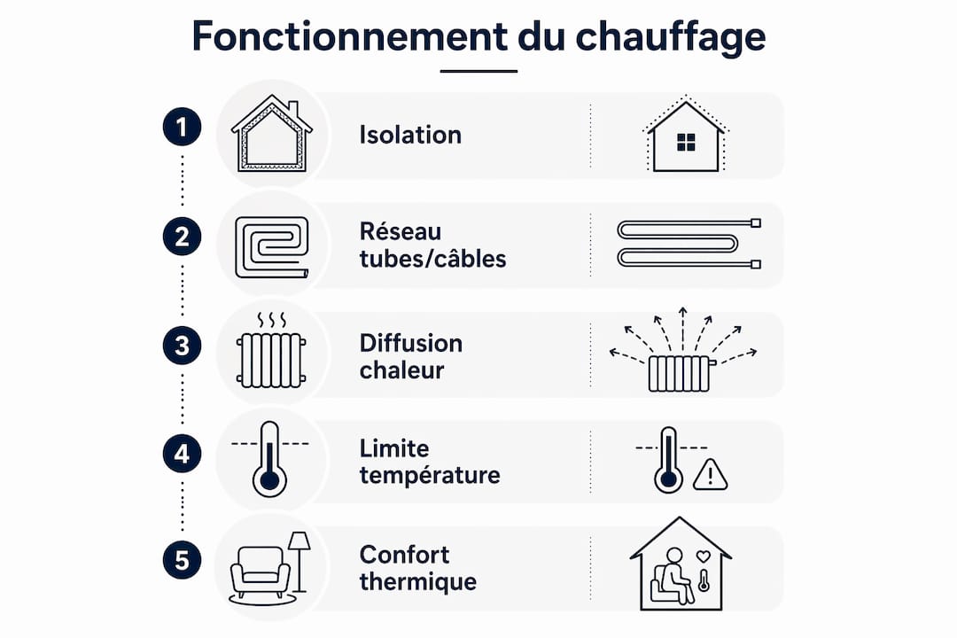 Schéma explicatif du chauffage au sol : les grandes étapes à retenir