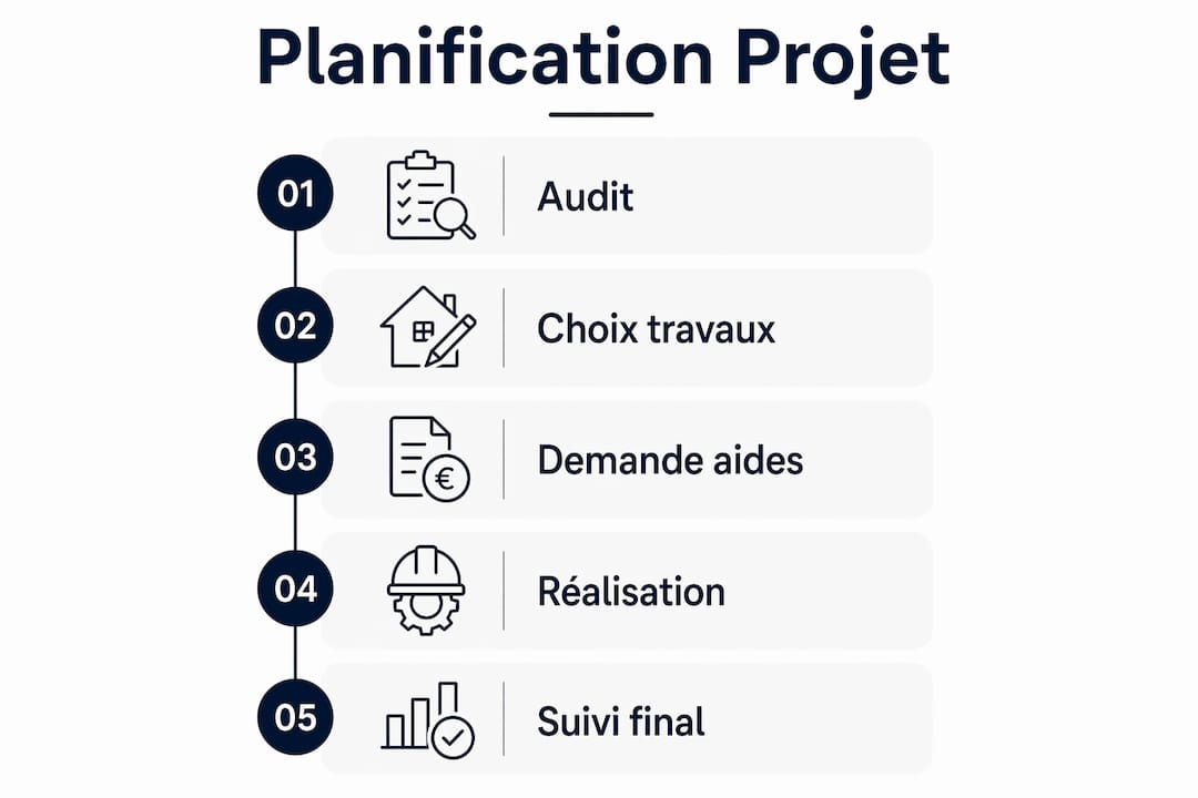 Schéma détaillé des différentes étapes pour réussir la rénovation énergétique de votre logement