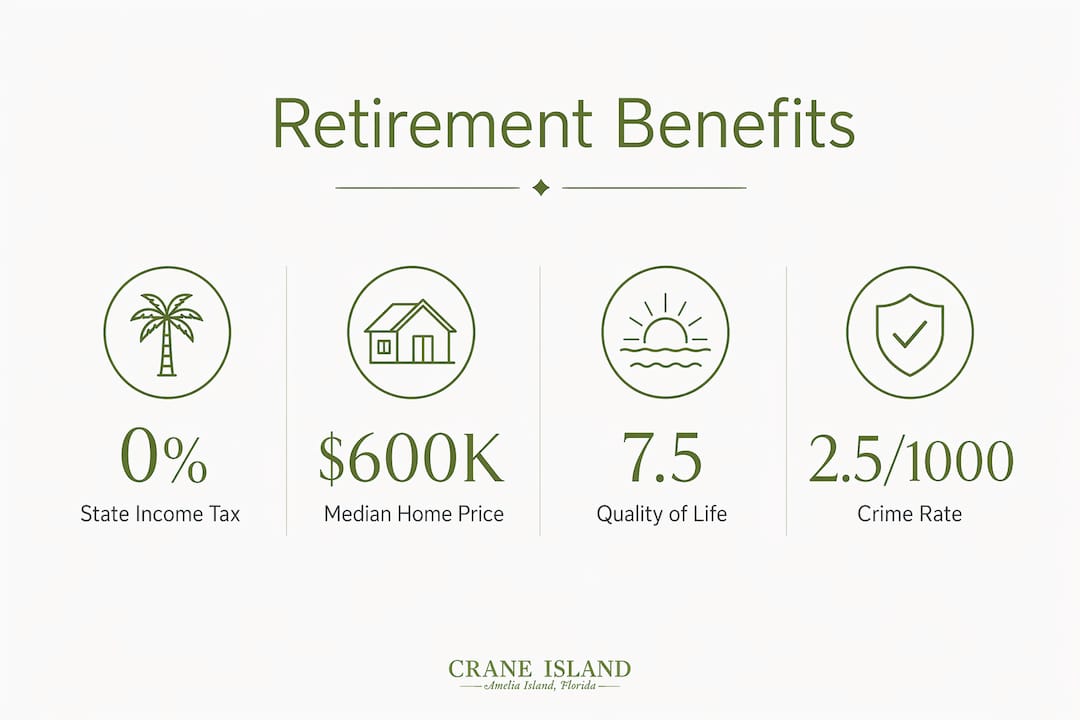 Infographic highlighting key Fernandina Beach retiree statistics