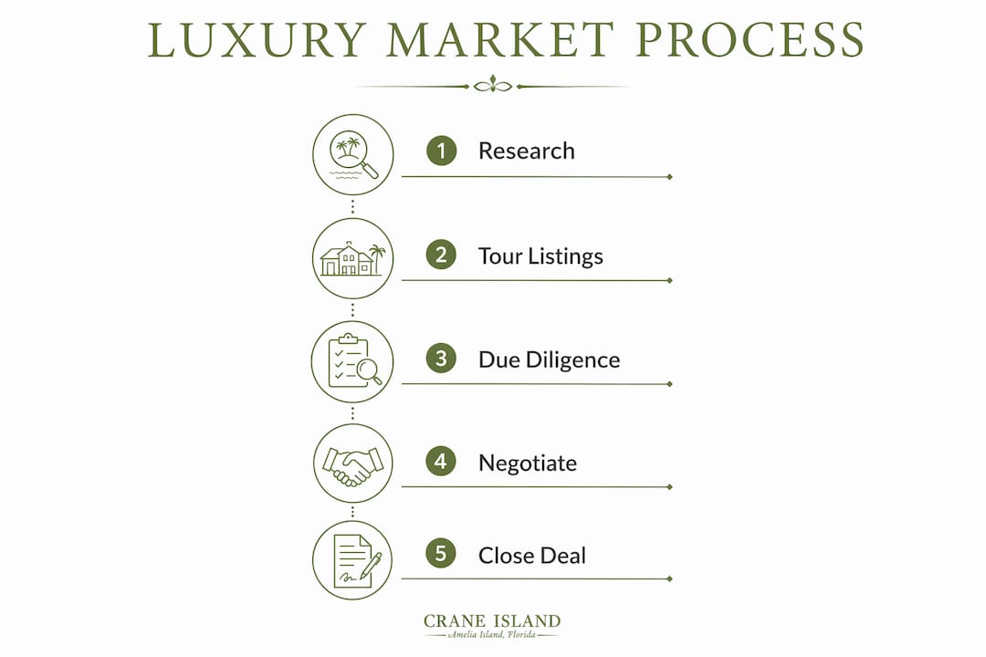 Infographic showing luxury market buying process steps