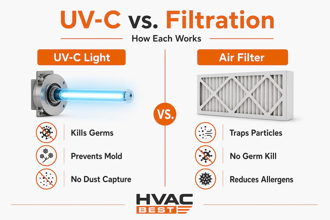 Infographic comparing UV-C and mechanical air filters