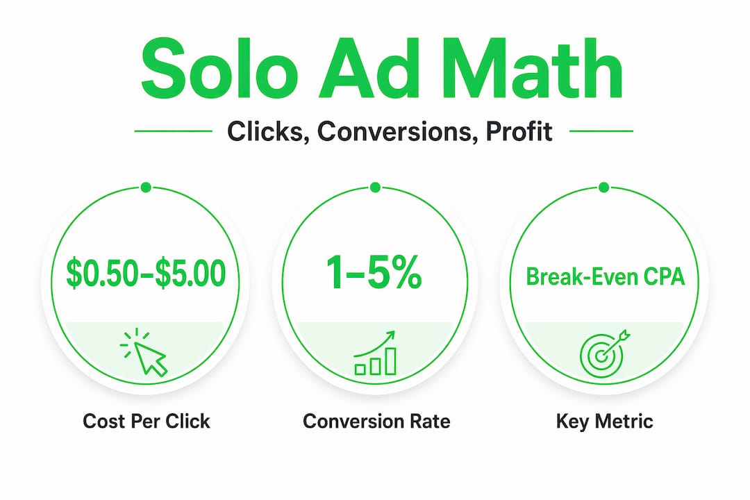 Infographic showing solo ad cost and conversion stats