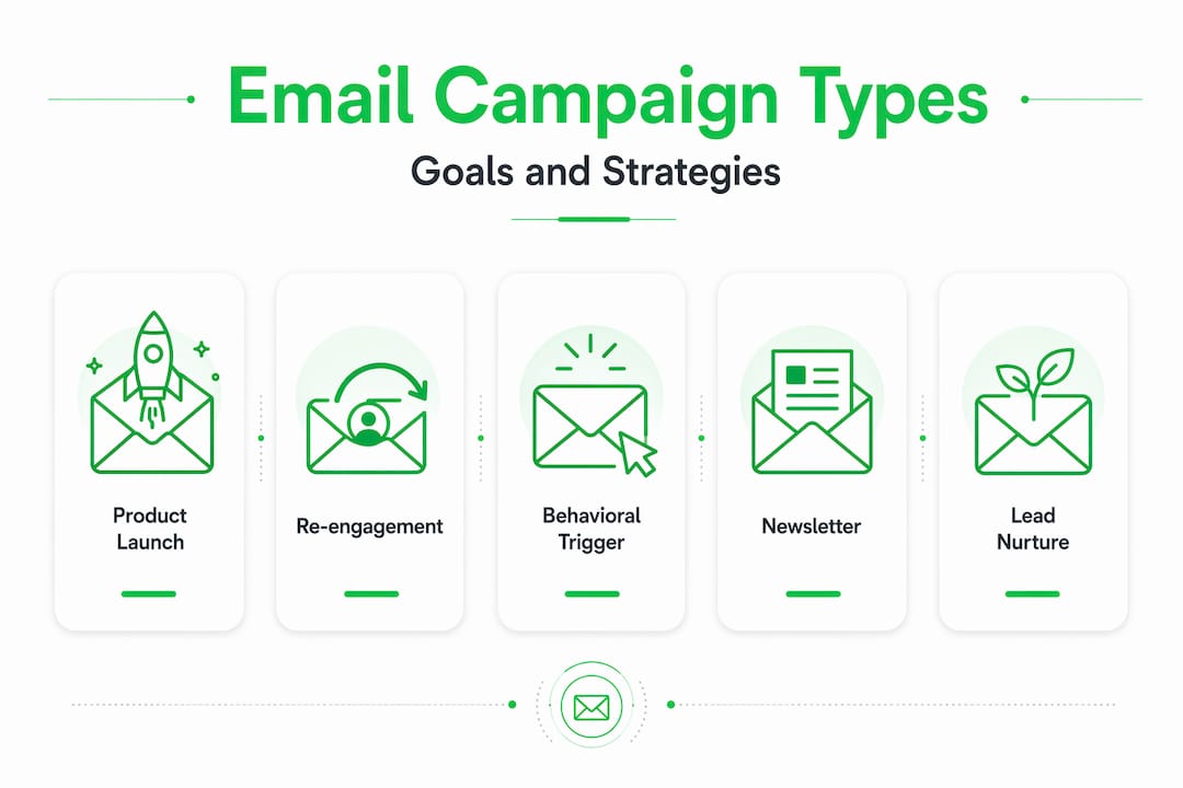 Infographic listing email campaign types and purposes