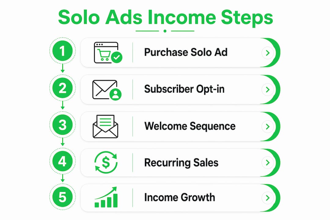 Infographic illustrating solo ads recurring income flow