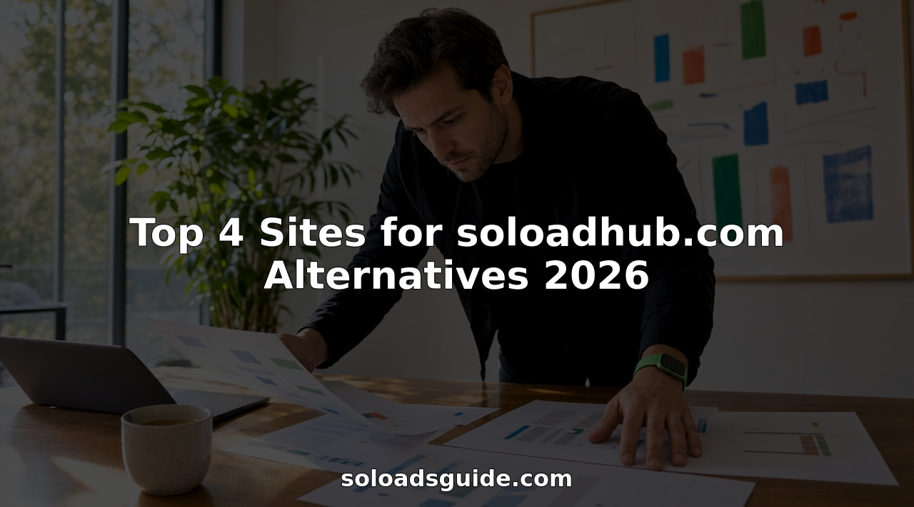Marketer reviewing solo ad vendor options at desk