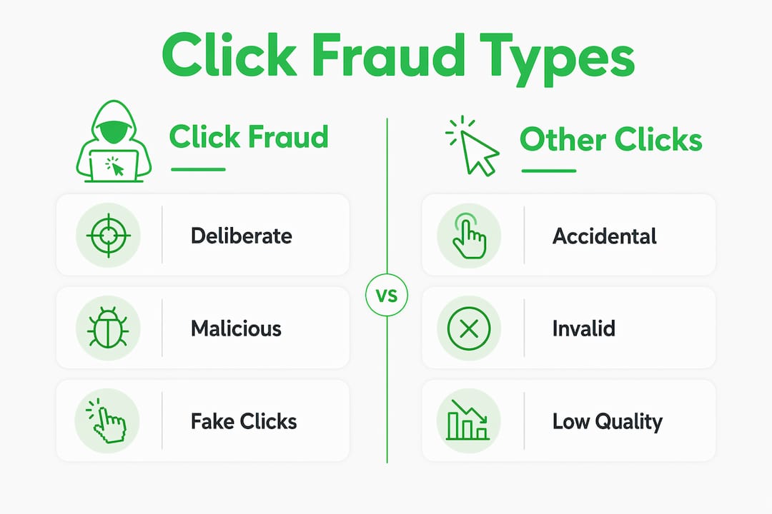 Infographic comparing click fraud and other click types