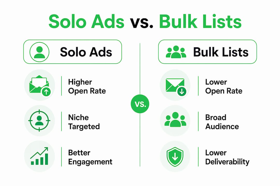 Infographic comparing solo ads and bulk purchased email lists