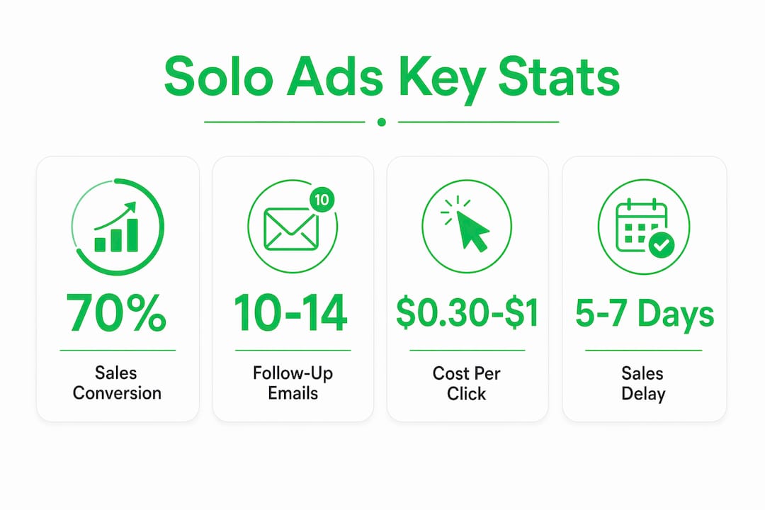 Infographic with solo ads key statistics and metrics