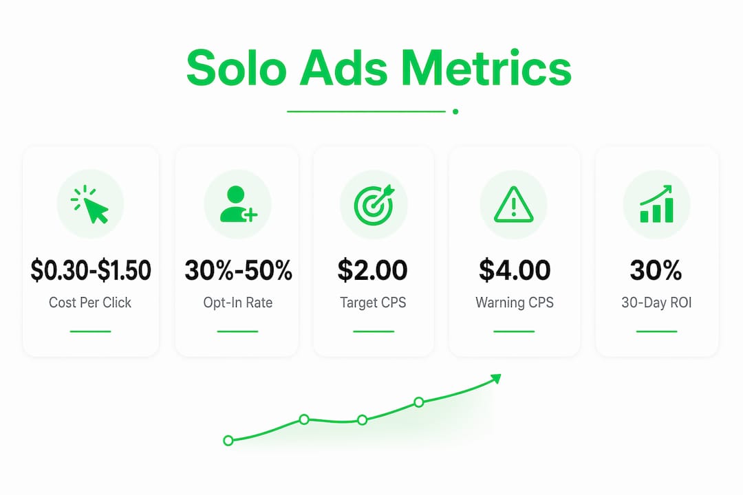 Infographic showing key solo ads performance benchmarks