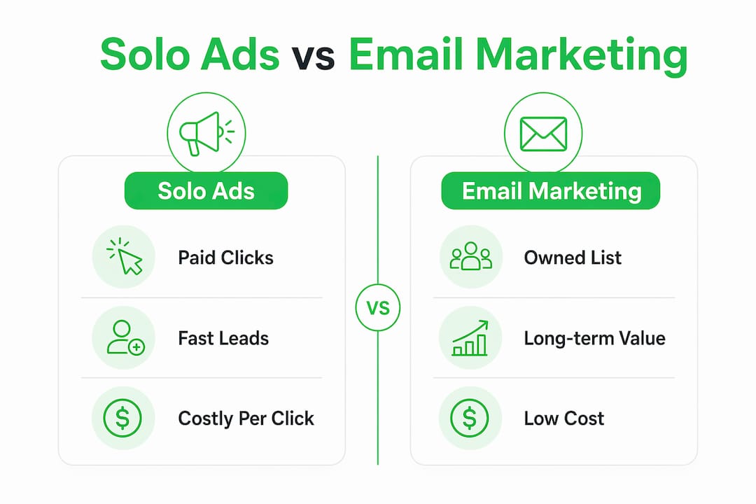 Infographic comparing solo ads and email marketing